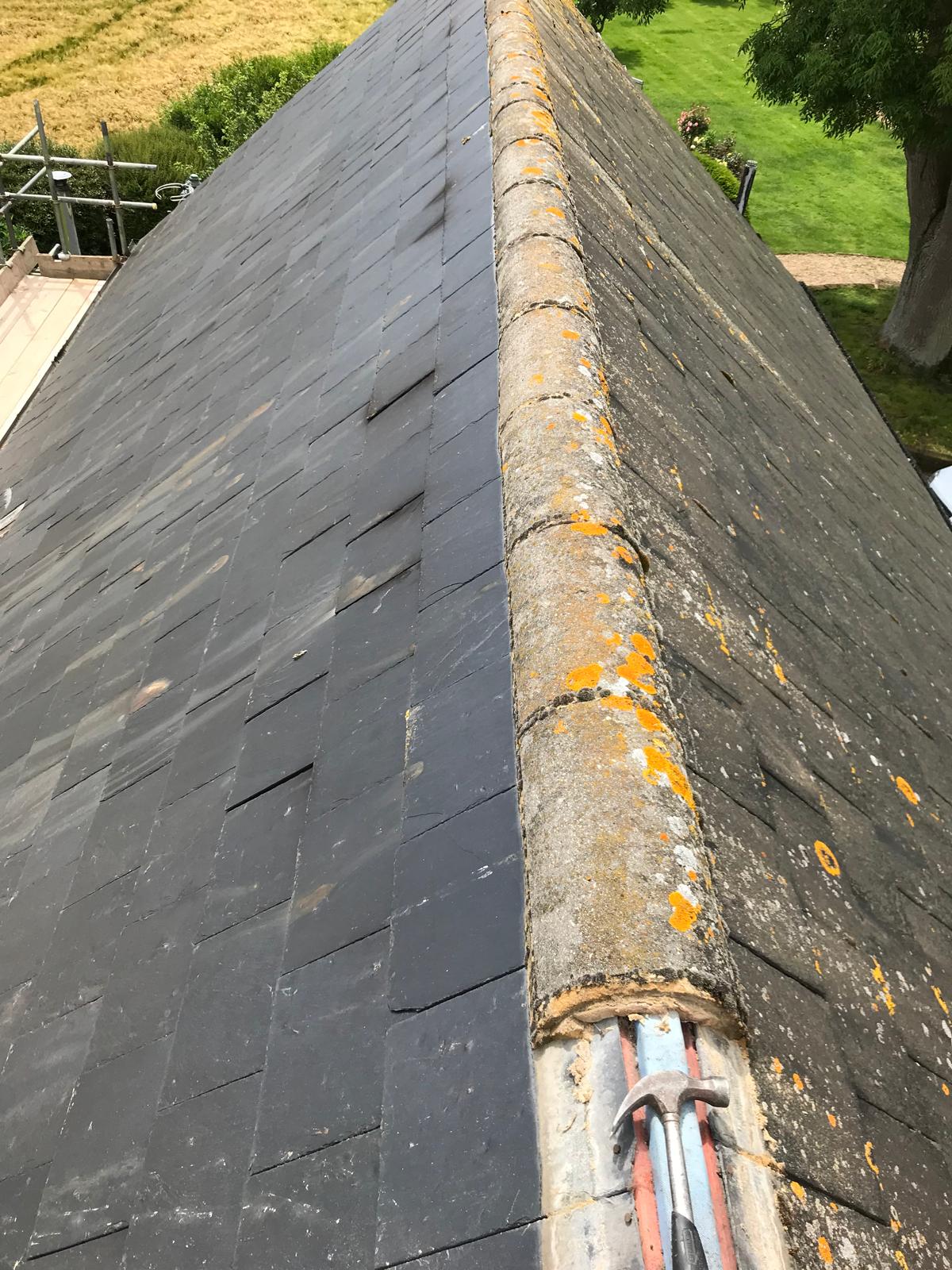 Ridge tile removal in preparation for new ridge tile installation