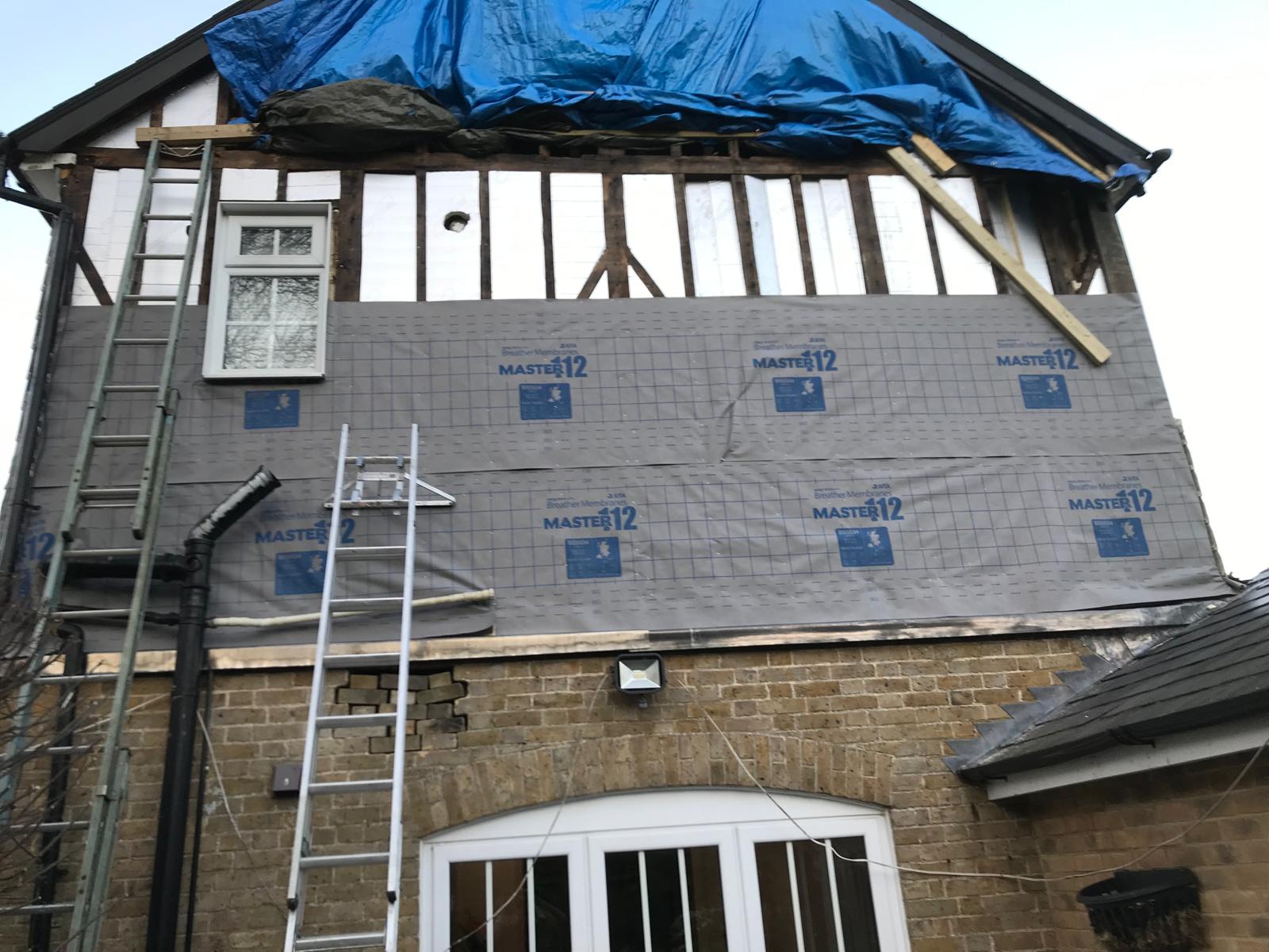 Side of house preparation for a cladding installation project in Kent