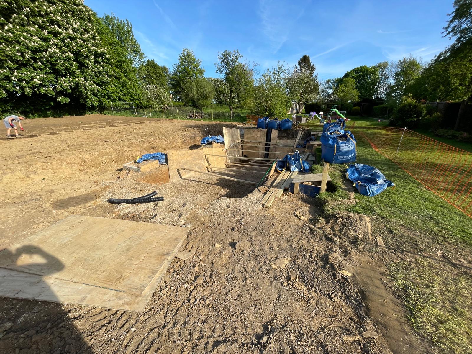 Site view of swimming pool section ready for liner to be installed