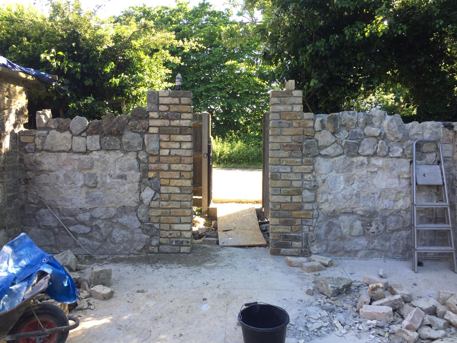 Stone and brick wall installation on an extension project in Kent