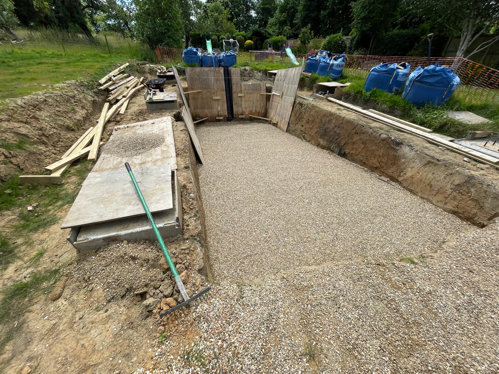 Swimming pool dig complete and ready for liner installation
