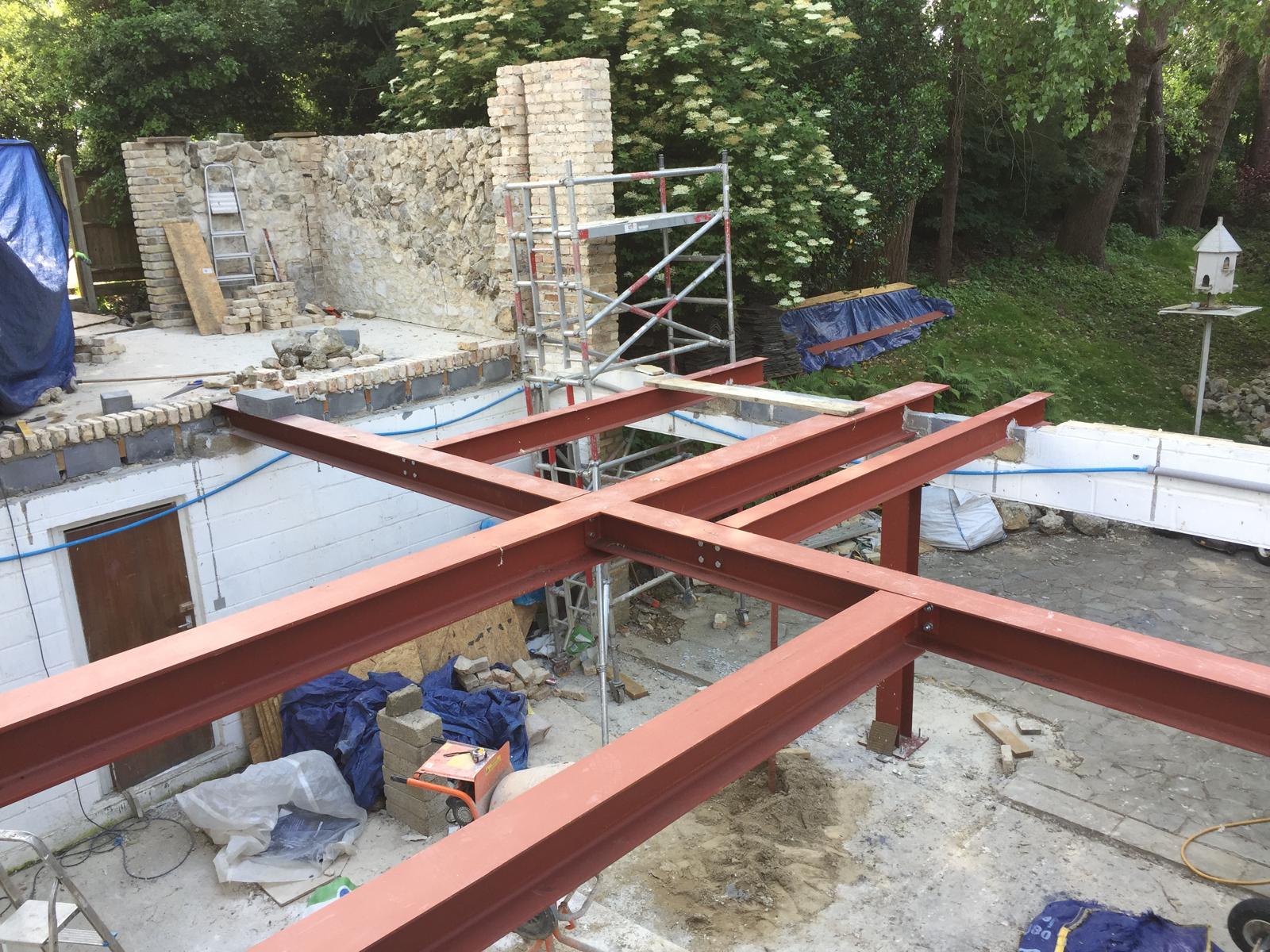 Top view of steel bean installation for an extension project in Kent