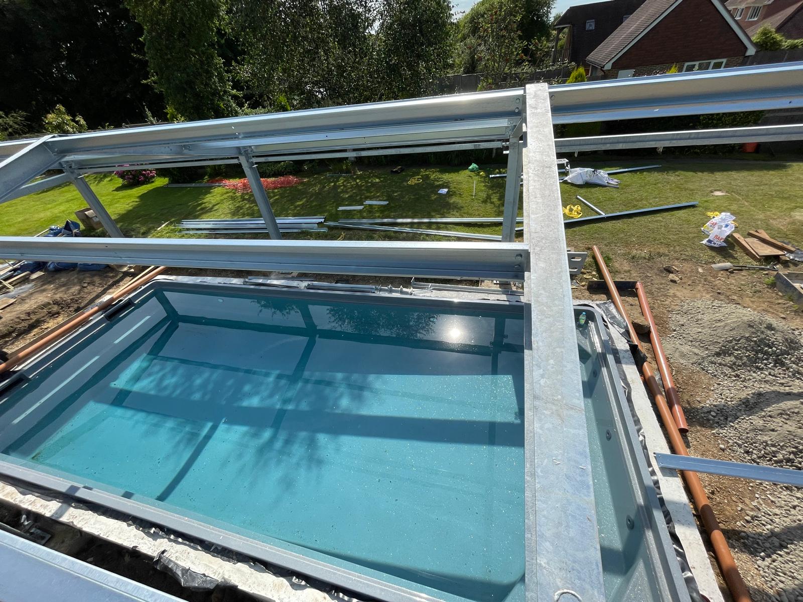 Top view of the metal framework and swimming area