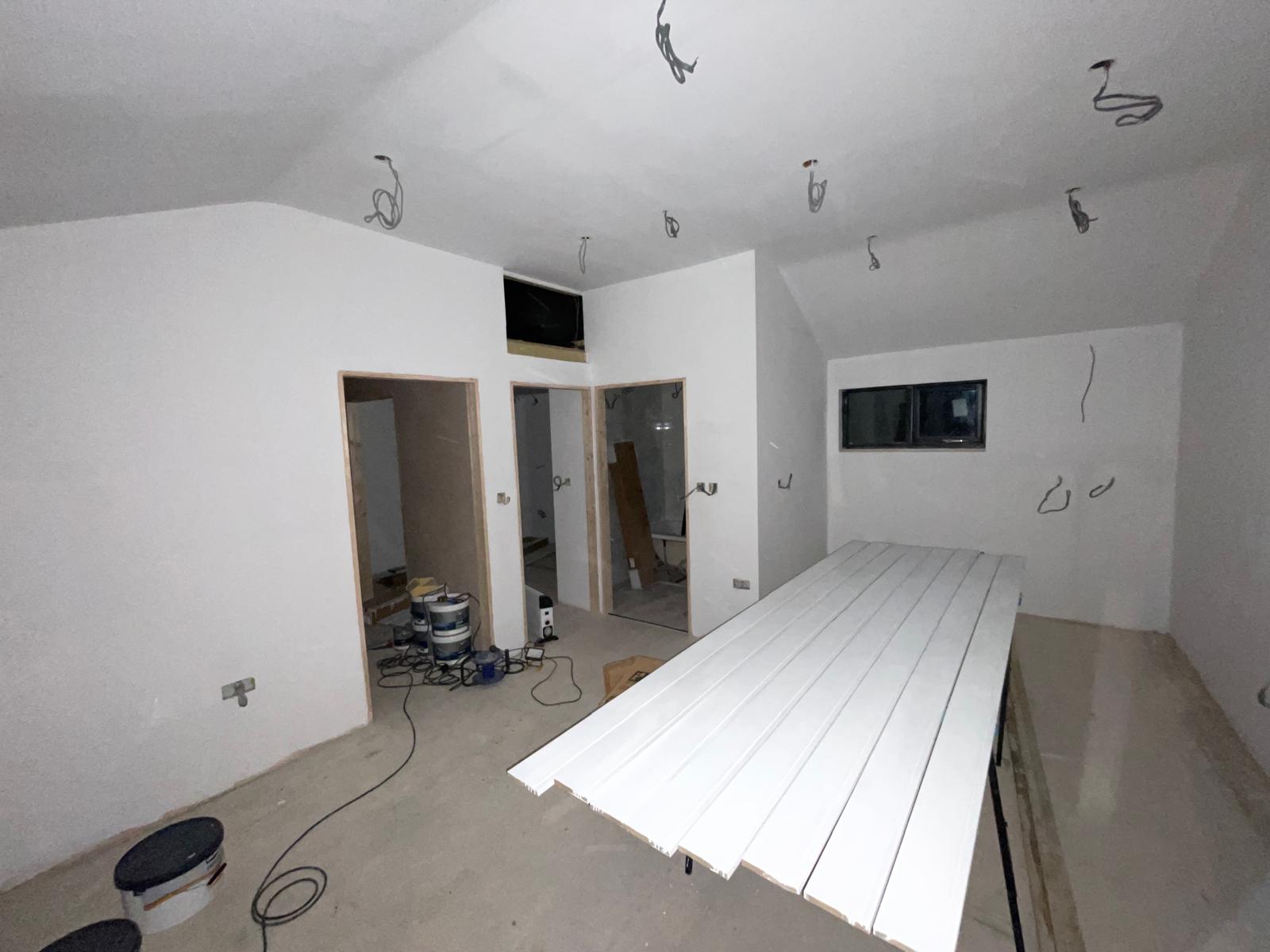 Walls and ceilings white washed on a conversion project in Kent