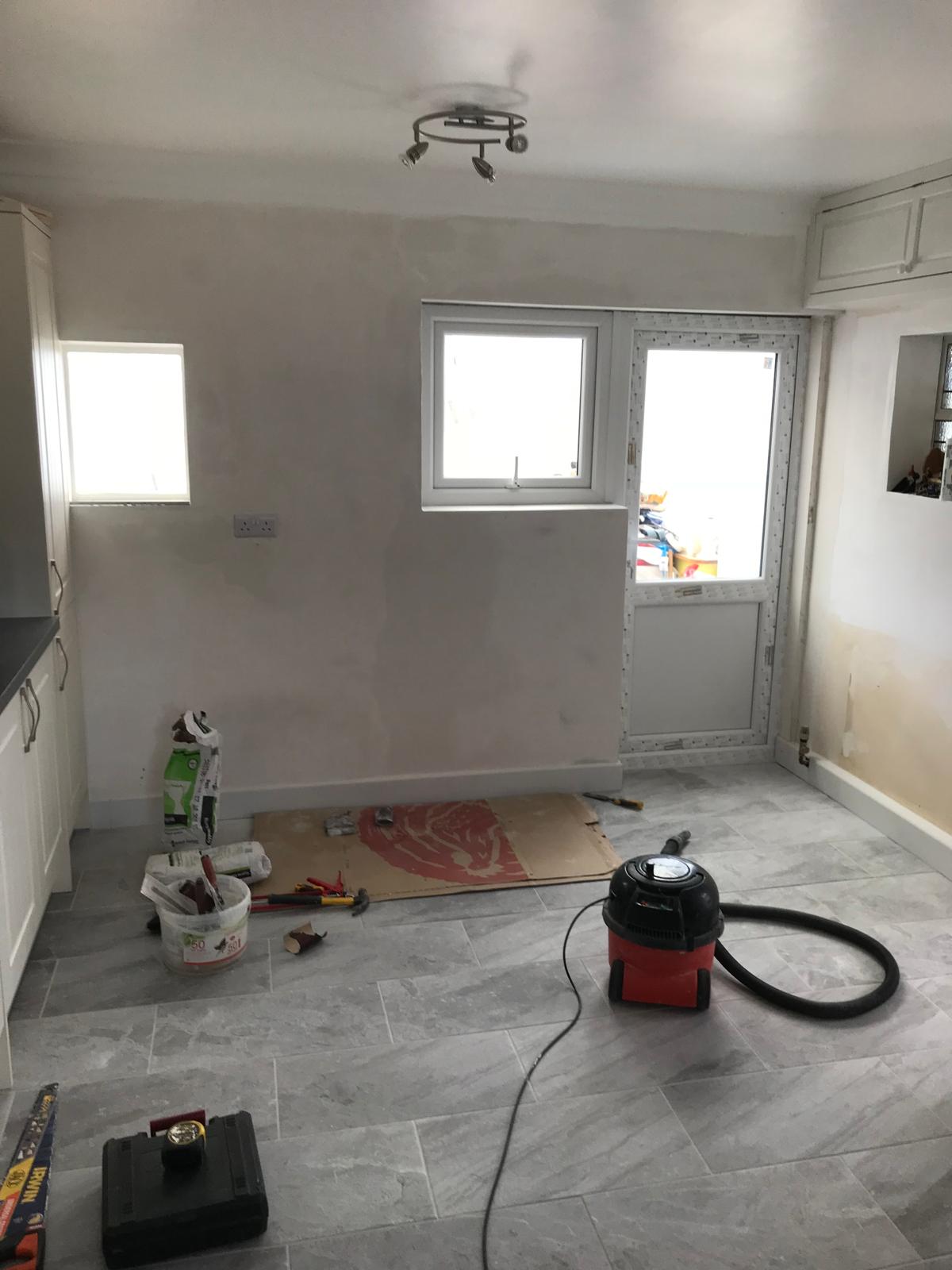Walls filled in preparation of painting for kitchen project in Kent