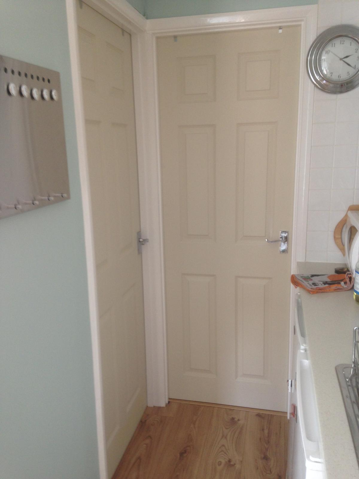 White six panel door installation for a decorating project