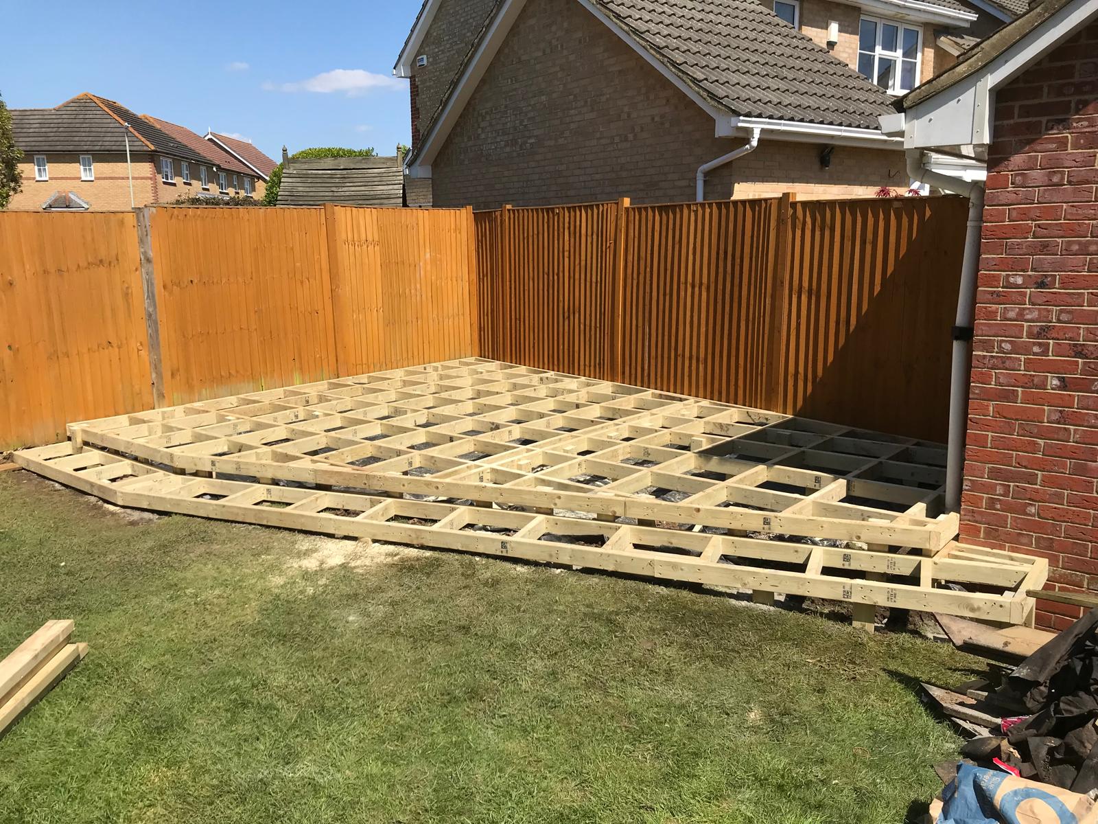 Wood frame installed ready for decking installation