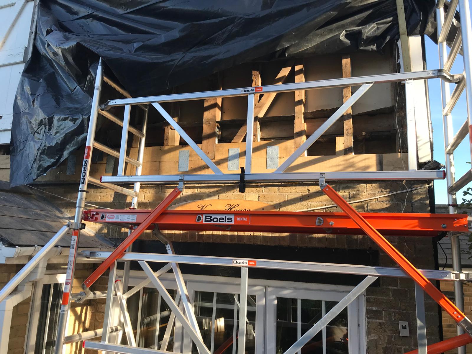 Wooden beams replaced in preparation of the cladding installation