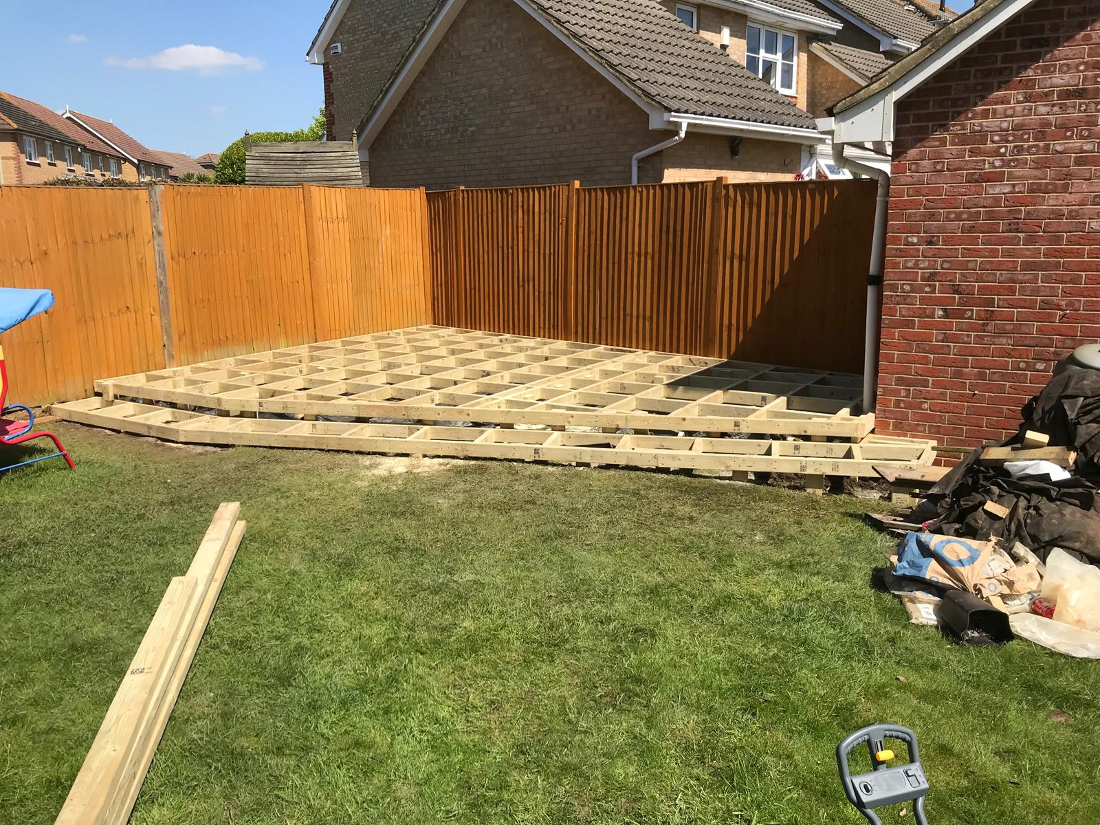 Wooden frame complete ready for decking installation