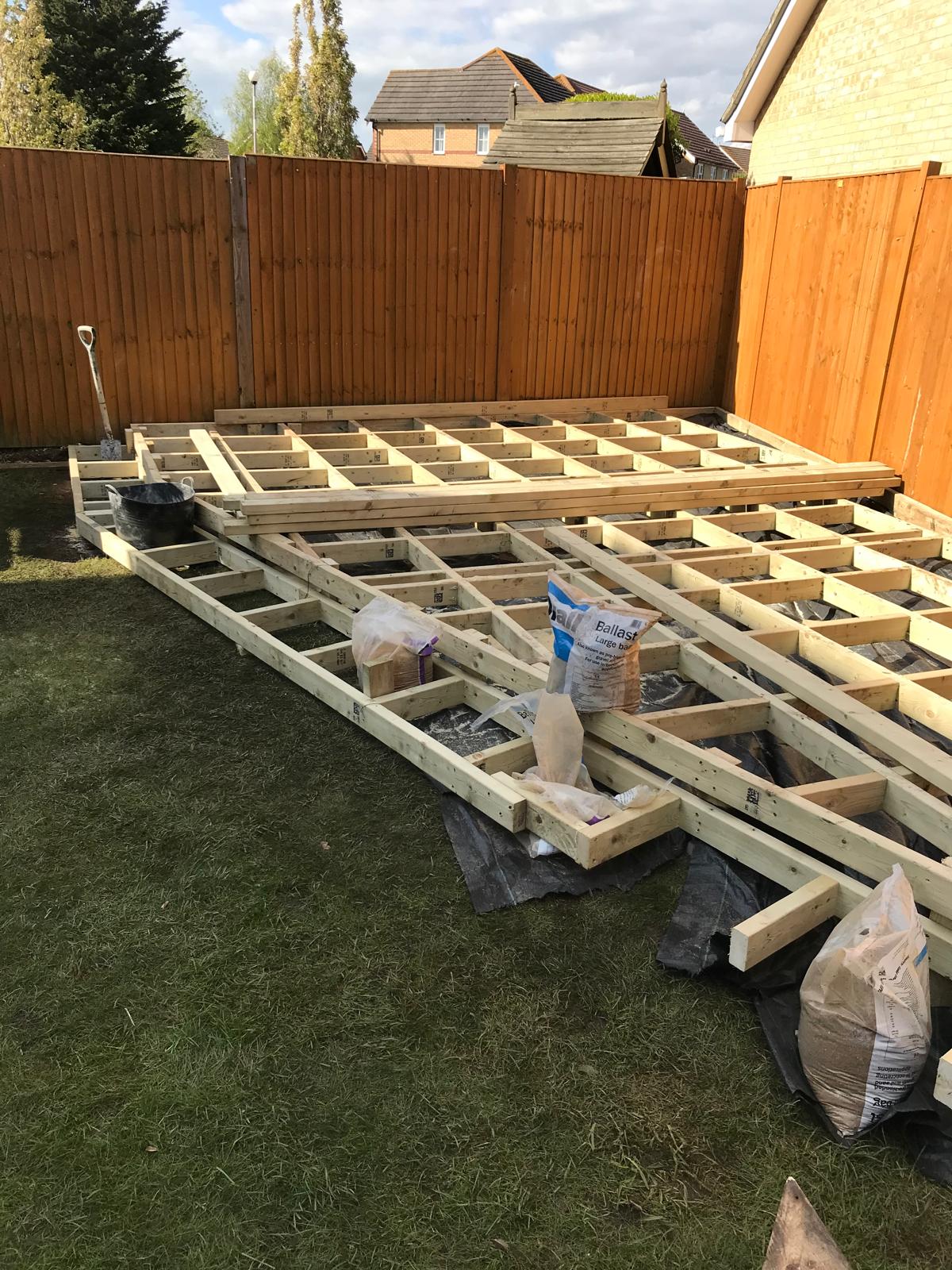 Wooden frame for a decking installation project