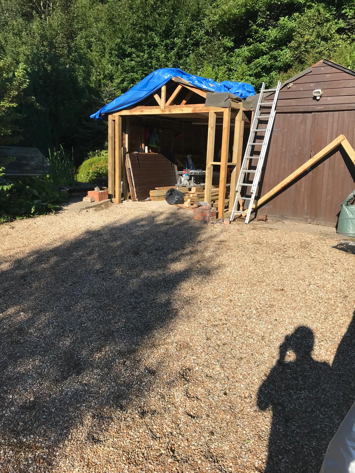 Wooden garage roof installation
